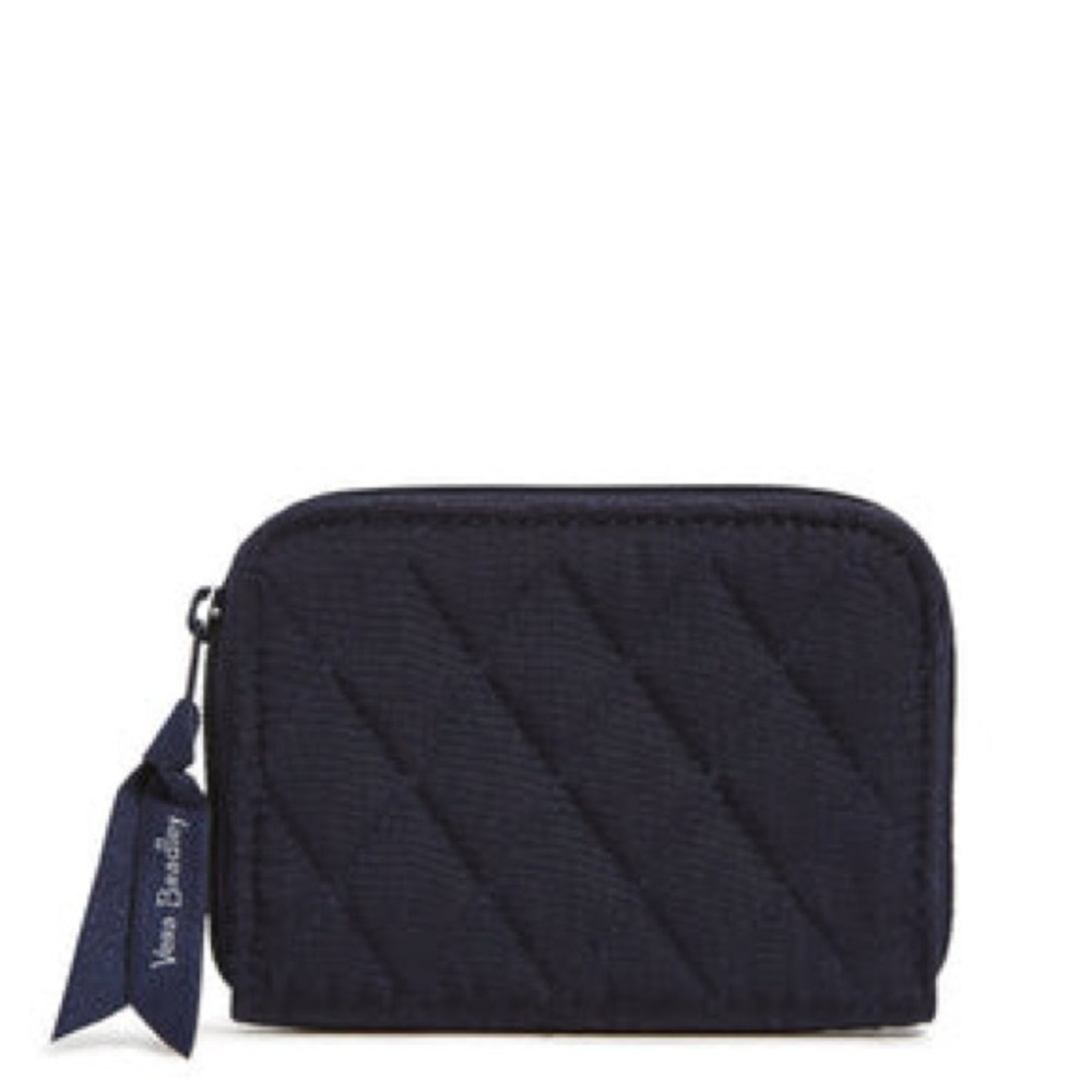 NWT Vera Bradley Quilted Classic Navy RFID Small Zip-Around Wallet. Microfiber.